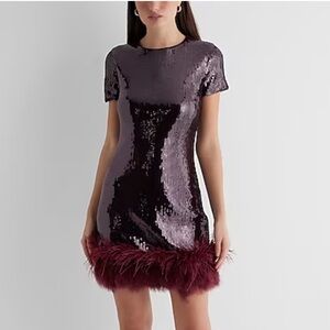 Express Burgundy Sequin Feather dress